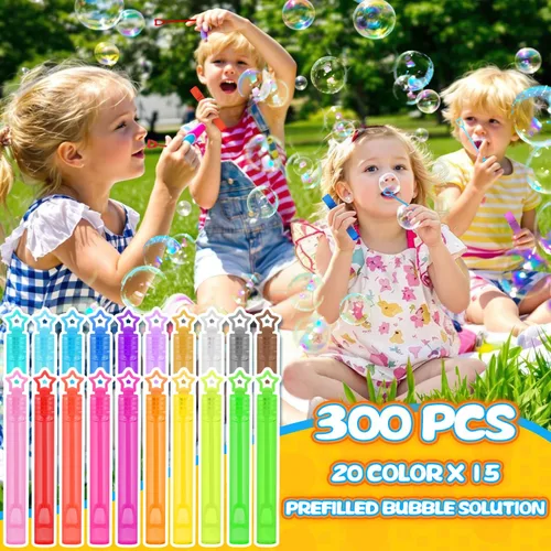 Miniatura 4 de Paquete de 300 burbujas de neón de 20 colores a granel en caja de regalo, mini varita de burbujas de estrella para niños, regalos de cumpleaños