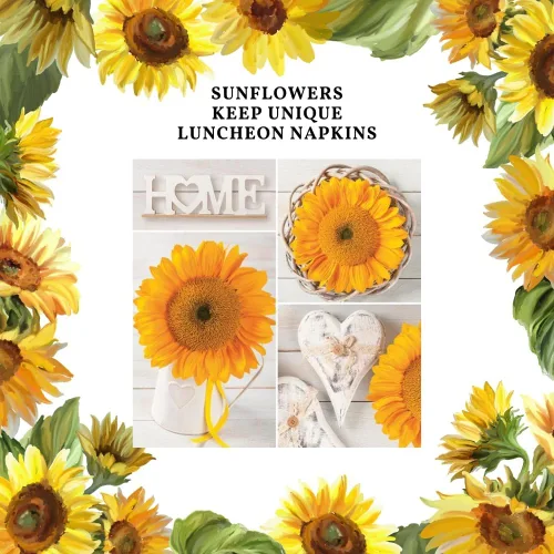 Servilletas de papel de girasol de 13 x 13 pulgadas, 20 unidades, servilletas de 3 capas de girasol para arte de Navidad, cena y fiesta, servilletas