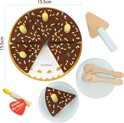 Miniatura 6 de PairPear Juego de pastel de fiesta de cumpleaños para niños, juguetes de madera para jugar comida Play Cutting Food Fake Cake Toddler Girl Gifts