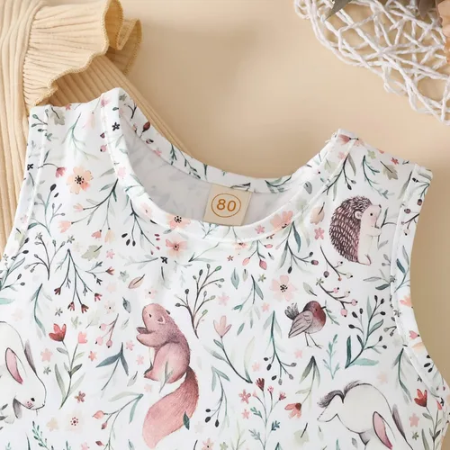 Miniatura 7 de Toddler Baby Girls Dress and Cardigan Set Baby Girl Cute Animal Print Sleeveless Dress and Coat 2Pcs Outfits Set