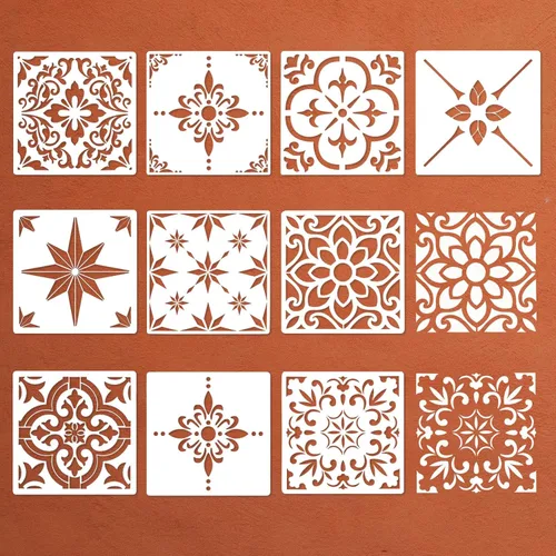 Miniatura 10 de Plantillas de pared reutilizables para pintar pisos, porche delantero, patios de hormigón, paredes, azulejos, madera, manualidades de decoración