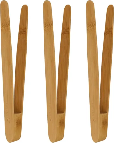 Miniatura 4 de BambooMN - Pinzas reutilizables de bambú "A" para tostadas de 7.9" - Marrón carbonizado - 10 piezas