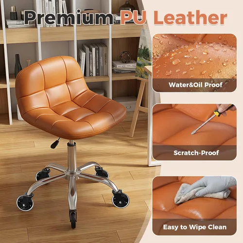 Miniatura 4 de Taburete enrollable con ruedas, taburete ajustable en altura con soporte para la espalda, silla de dibujo de oficina con cojín de piel sintética
