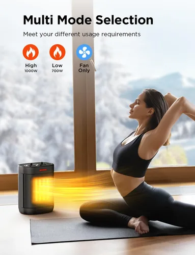 Miniatura 6 de Calentador de Espacio Pequeño de 1000W para Uso en Interiores, Calentamiento Rápido 2S, Calentador de Espacio Eléctrico de Cerámica PTC con 3 Modos