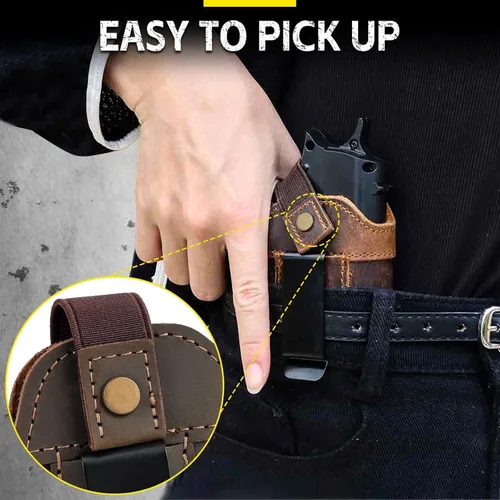 Miniatura 5 de Funda de pistola universal de cuero IWB/OWB para hombre y mujer, derecha/izquierda, funda oculta compatible con Glock 17/19/23/26/42/43X, Taurus