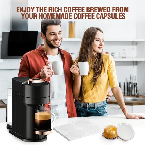 Miniatura 7 de Pro Mael 100 sellos de papel de aluminio para cápsulas reutilizables VertuoLine, tapas de sellado para cápsulas Nespresso VertuoLine recargables