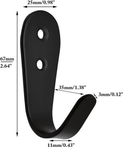 Miniatura 2 de Ganchos para colgar abrigos de pared, paquete de 6 perchas negras para chaquetas, de acero inoxidable, gancho de una sola puerta, resistente, gancho