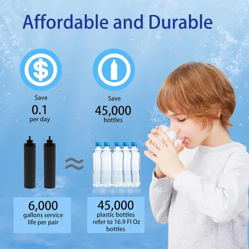Miniatura 6 de Filtro de agua de repuesto de 1 micrón, filtros de carbono negro, paquete de 2 Compatible con el sistema de filtro por gravedad