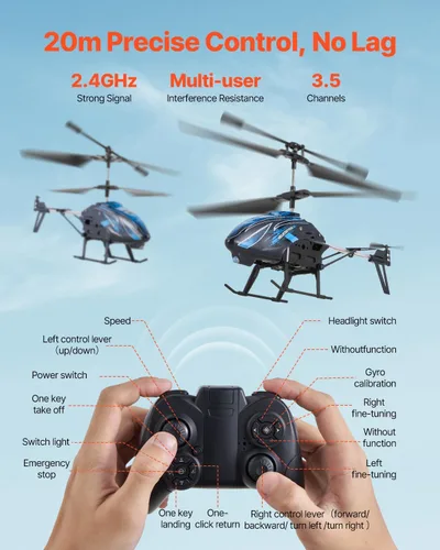 Miniatura 6 de Helicóptero RC VEVOR, helicóptero de control remoto de 2.4GHz, avión RC de 3.5 canales para niños, 16 minutos de tiempo de vuelo, mantenimiento