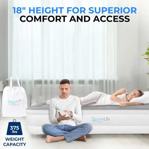Miniatura 5 de SereneLife Colchón de aire tamaño individual con tecnología ComfortCoil incorporada y bomba interna de alta capacidad Parte superior de colchón