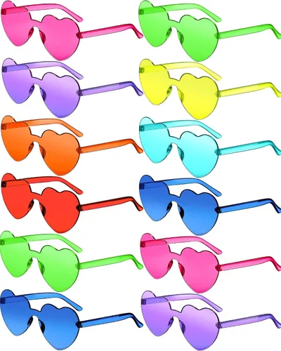 Photect 12 pares de lentes de sol en forma de corazón sin montura de color caramelo para mujeres y hombres, despedidas de soltera o fiesta de verano