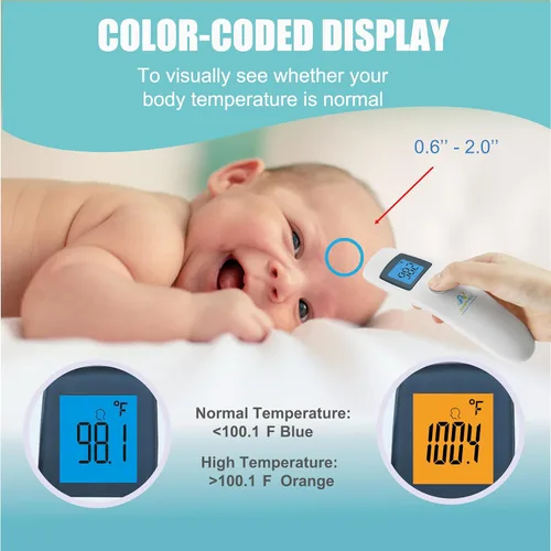 Miniatura 5 de Termómetro digital infrarrojo para la frente y la arteria temporal, sin contacto, de grado médico y hospitalario, con funda