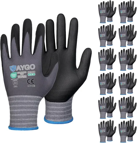 Miniatura 49 de KAYGO Guantes de Trabajo de Seguridad con Revestimiento de Nitrilo MicroFoam, 3 Pares KG18NB, Guante de Punto Sin Costuras de Nylon con Dedos Gris