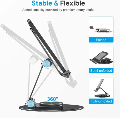 Miniatura 6 de OMOTON Soporte giratorio para tablet iPad con base giratoria 360°, soporte plegable ajustable para dibujo, compatible con iPad Pro/Air/Mini y más