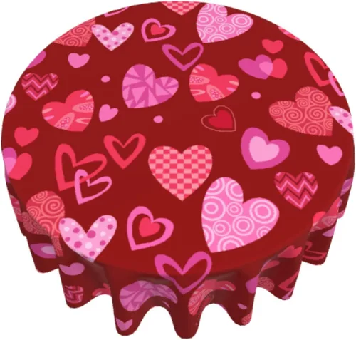Miniatura 8 de Sweetshow Mantel redondo para el día de San Valentín de 60 pulgadas, rústico, romántico, rosa, rojo, corazón, estampado de corazón, con decoración