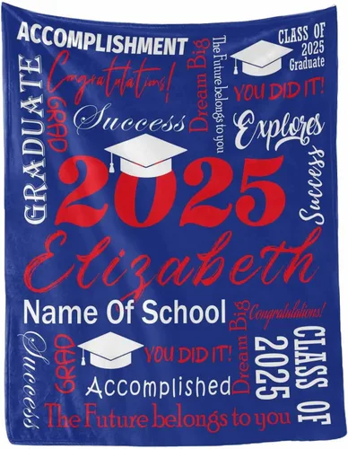 Miniatura 44 de MyPupSocks Manta personalizada para regalo de graduación, felicitaciones clase de 2025, manta azul personalizada de forro polar 2025 para hermana
