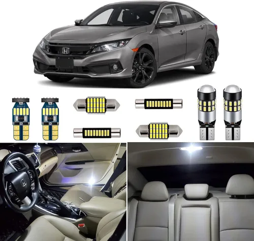 AUTOGINE Paquete de luces LED blancas para interiores Honda Civic 2016 2017 2018 2019 2020 2021 súper brillante 6000 K paquete de bombillas LED