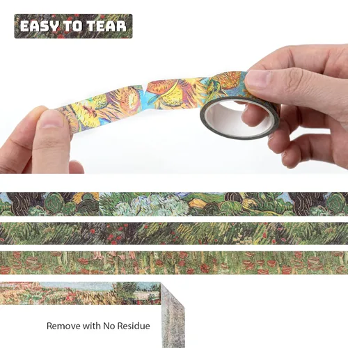 Miniatura 4 de Lychii Juego de Cinta Washi, 12 Rollos de Cinta Adhesiva de Oro con Patrones de Pintura al Óleo de Van Gogh de 5M/16.4Pies de Largo, Cintas art
