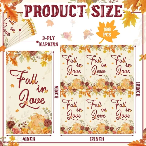 Miniatura 2 de Lincia 100 servilletas de otoño para despedida de soltera, toallas de papel desechables de otoño para invitados de otoño, para bodas, cosecha
