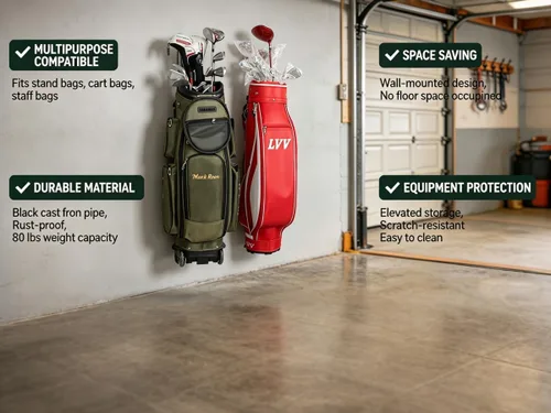 Miniatura 4 de BiJun Almacenamiento de bolsas de golf, soporte para bolsa de golf, soporte organizador de almacenamiento para bolsa de golf de montaje en pared