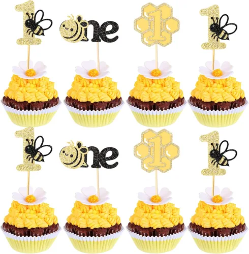 Miniatura 8 de 24 piezas de adornos para cupcakes de abejorro, figura pequeña de mariquita de resina, adornos para cupcakes de abeja, Oh Babee, decoraciones