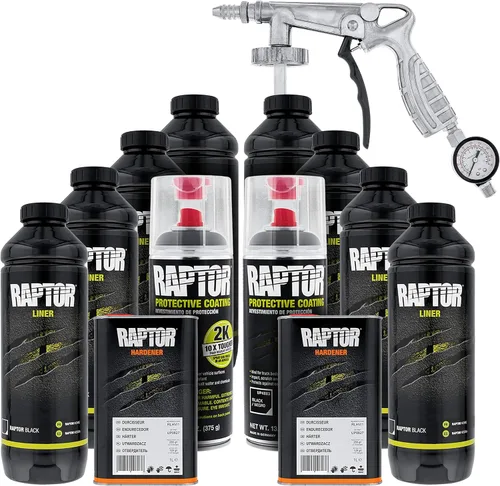 Miniatura 2 de U-Pol Raptor Kit de 8 cuartos de galón – Kit de revestimiento en aerosol de uretano negro para caja de camioneta con pistola de pulverización Custom