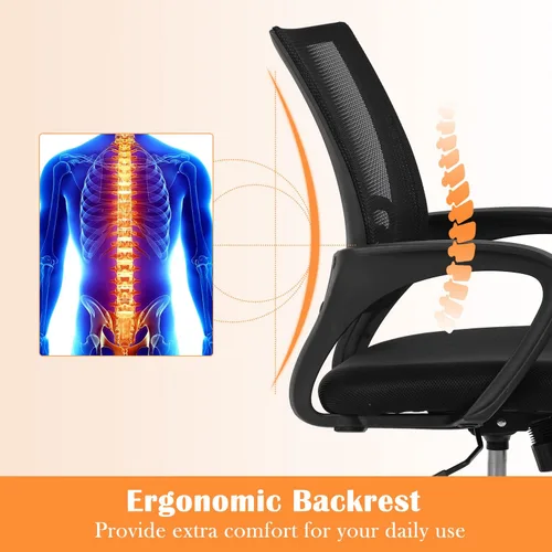 Miniatura 6 de Silla de malla para computadora, silla de oficina en casa, silla de escritorio ergonómica con soporte lumbar y reposabrazos, silla de trabajo Negro