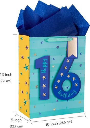 Miniatura 5 de Loveinside Bolsa de regalo azul de cumpleaños con papel de seda, etiqueta de regalo y tarjeta de felicitación para niños, adolescentes, fiestas