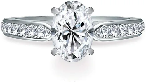 Miniatura 2 de Anillo de compromiso chapado en plata de compromiso con Moissanita de corte ovalado para mujer