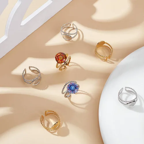 Miniatura 2 de UNICRAFTALE 8 piezas de componentes de anillo abierto de acero inoxidable de 2 colores con anillos ovalados, chapados en oro, ajustables para hacer