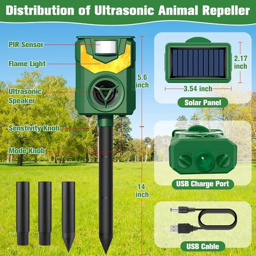 Miniatura 2 de Repelente solar de animales para exteriores, repelente ultrasónico de animales 2026, repelente de gatos al aire libre, repelente de ardillas