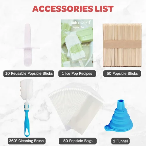 Miniatura 5 de Miaowoof Moldes caseros para paletas, 10 cavidades de silicona sin BPA para hacer paletas heladas, con 50 palitos, 50 bolsas, 10 palitos Rosa