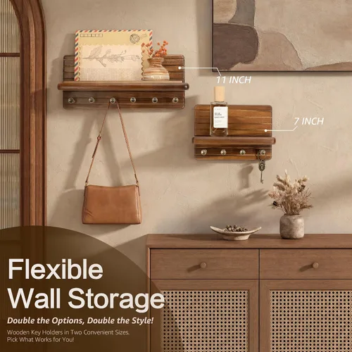 Miniatura 4 de Rebee Vision Soporte de pared de madera de acacia para decoración del hogar, mini llavero de 7 pulgadas para pared con 4 ganchos resistentes