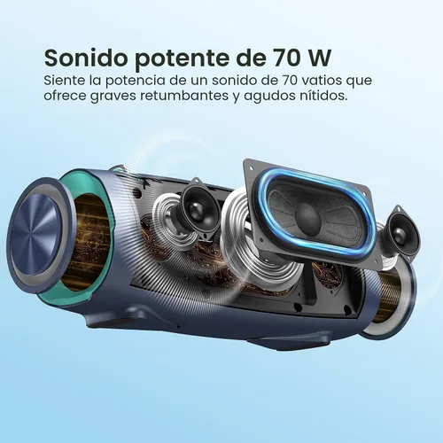 Miniatura 2 de DOSS Extreme Boom Pro D100, altavoz Bluetooth de 70 W con graves profundos, IPX6 impermeable, batería de 10400 mAh 24H, banco de energía integrado