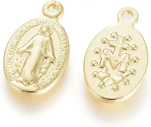 Miniatura 2 de 50 dijes de medalla milagrosa de latón ovalados con colgantes de Virgen María Lady para hacer joyas, collares, pulseras