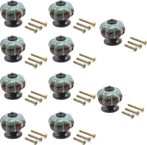 Pomos de cerámica para armario, pomos decorativos vintage de 1.575 pulgadas, 10 unidades, color azul, con un solo agujero, pomos de cerámica para
