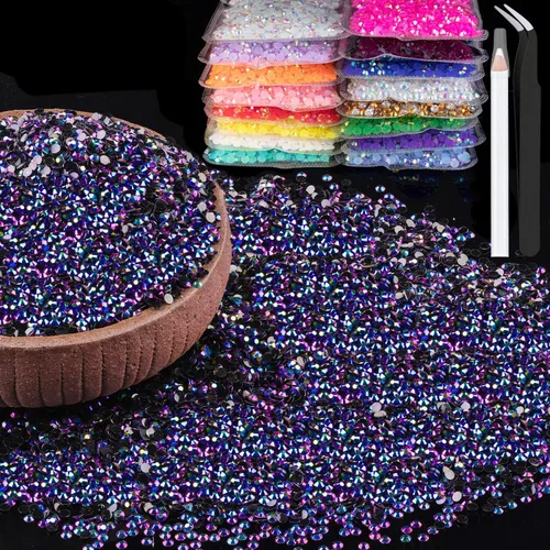 Miniatura 41 de 15000 diamantes de imitación de resina de 0.079 pulgadas a granel, diamantes de imitación de gelatina redondos negros con parte trasera plana, gemas