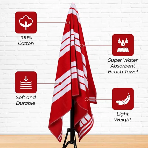 Miniatura 3 de Superior Juego de toallas de playa de algodón de gran tamaño de 4 piezas, toallas absorbentes para baño, playa, piscina, natación, adultos, niños