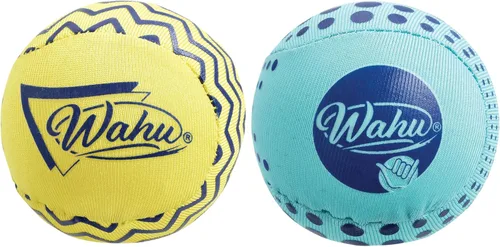 Wahu Super Grip - Juego de 2 pelotas de skimball 100 % impermeables, para piscina y playa, salta más de 150 pies en el agua, azul/amarillo