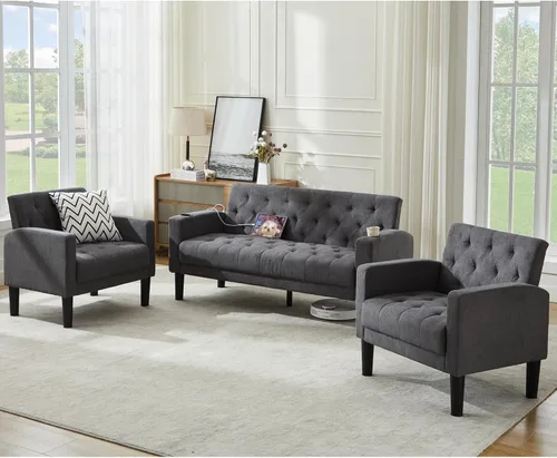 Miniatura 18 de TYBOATLE Sofá loveseat de 62" de ancho con 2 puertos de cargador USB y 2 portavasos, sofá de amor pequeño tapizado de cuero negro estilo moderno