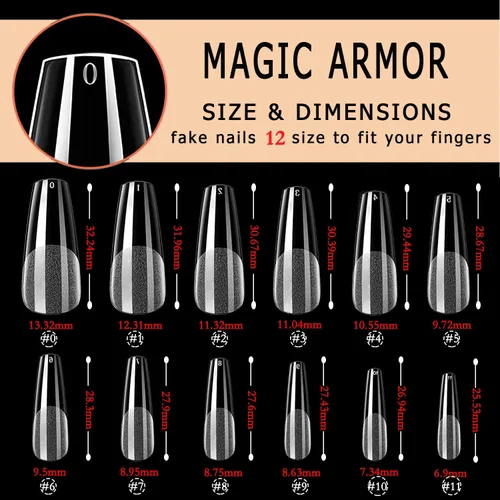 Miniatura 5 de MAGIC ARMOR Puntas de uñas de gel tipo ataúd, 120 puntas de uñas postizas largas medio mate, uñas acrílicas transparentes en forma de ataúd, puntas