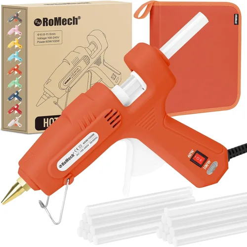 Miniatura 9 de ROMECH Pistola de pegamento caliente de tamaño completo con 60/100 W de doble potencia y 21 barras de pegamento caliente (7/16 pulgadas), Amarillo
