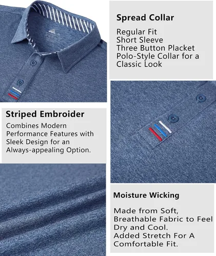 Miniatura 8 de V VALANCH Polo de golf de manga corta para hombre, estilo casual, con cuello que absorbe la humedad
