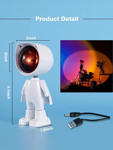 Miniatura 5 de WLHONG Proyección de puesta de sol Luz LED Robot Figura Lámpara Proyector de arco iris Lámpara de atmósfera moderna LED Luz de piso Luz de noche