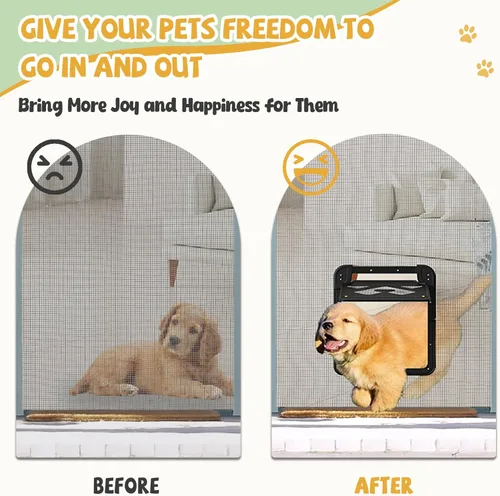 Miniatura 7 de Puerta de perro para puerta mosquitera, puerta para mascotas con cerradura para puerta corrediza, solapa magnética de cierre automático de 14 x 11.8