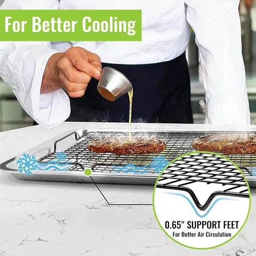 Miniatura 5 de HULISEN Rejilla de enfriamiento de 16 x 10 pulgadas, estante antiadherente para hornear con mango que se adapta a media bandeja de hoja, estantes