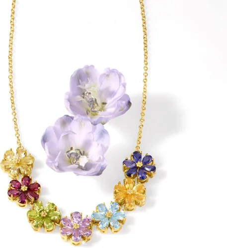 Miniatura 3 de Ross-Simons 6.90 ct. t.w. Multi-Gemstone Flower Necklace in 18kt Gold Over Sterling