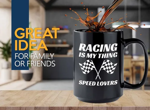 Taza de café Racer de 15 onzas, color negro, Racing Is My Thing, Fuel Speed Racer Car Guys Circuit Automotriz Racing Boy Regalos para él, papá,