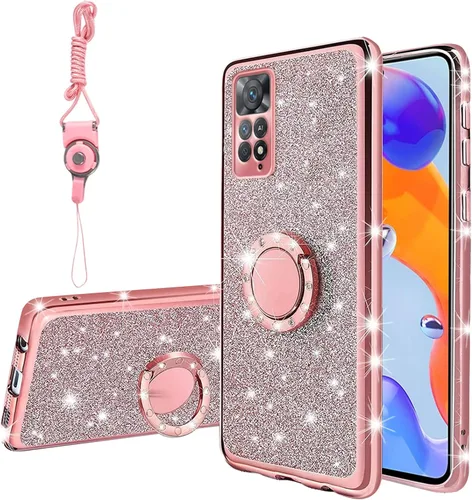 Miniatura 22 de Funda para Xiaomi Mi 11 Lite 4G/5G, cubierta protectora de TPU suave con cristal de purpurina con soporte de anillo 360, púrpura brillante Purpura