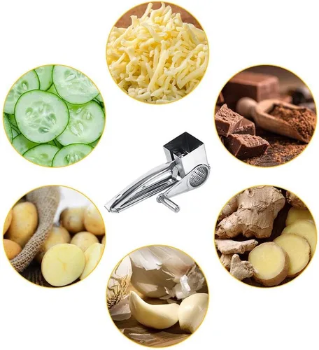 Miniatura 5 de Rallador de queso, multifuncional para cocina artesanal rotativo de acero inoxidable rallador de queso 1 tambores herramienta de trituración